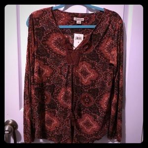 Lucky Brand Peasant Top w/ Crochet & Tassels
